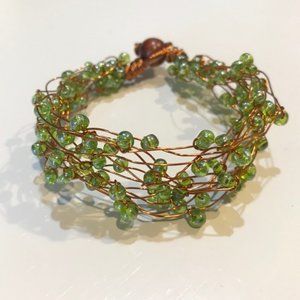 Organic Boho Chic Copper Glass Bead Green Bracelet